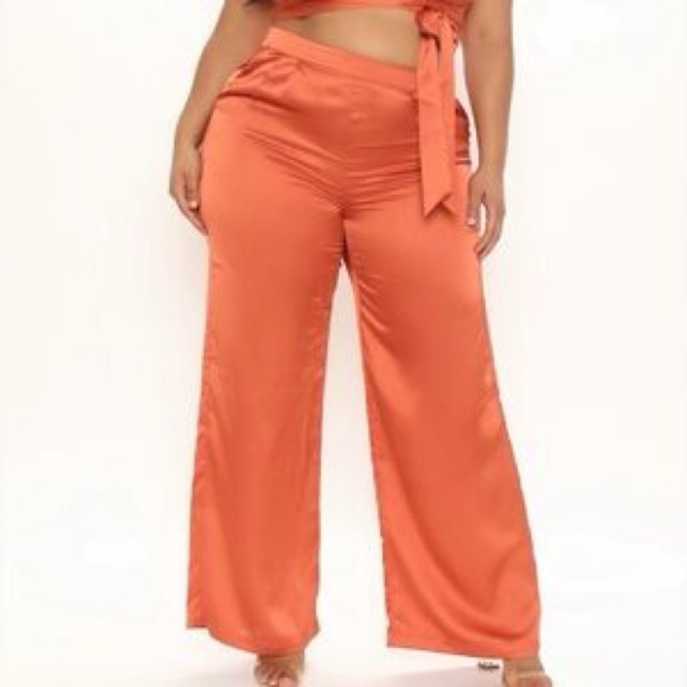 Fashion Nova Burnt Orange Satin Trousers